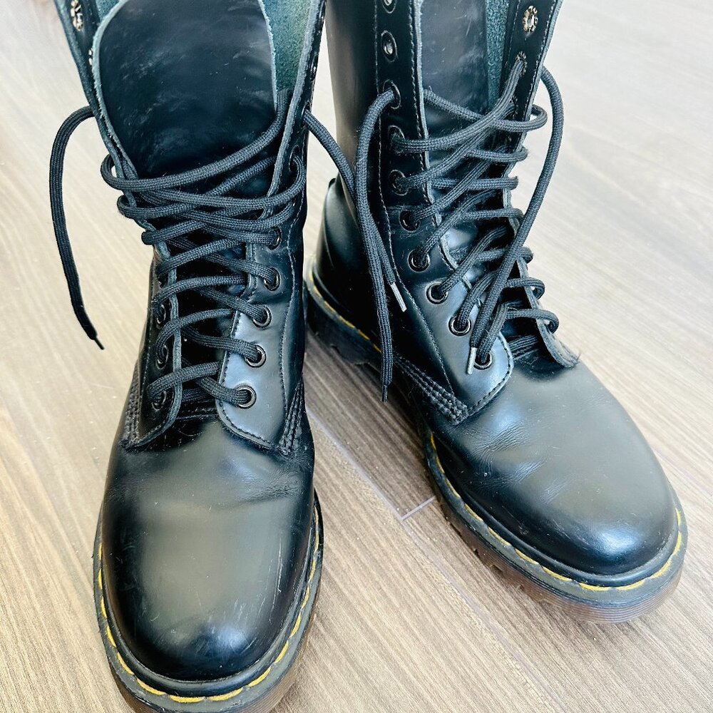 Black Leather Lace-Up Boots